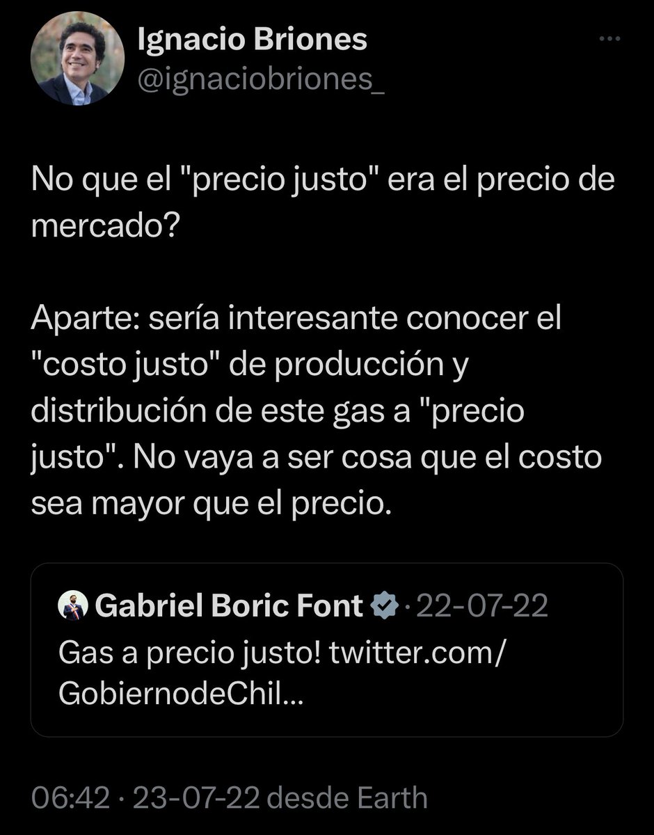 EJavierSpz's tweet photo. #GasAPrecioJusto #GasDeChile 
El ex ministro Ignacio Briones, que entiende más de economía que Boric, Marcel, Grau y Jackson juntos, lo advirtió en el 2022... Este tuit merece un marco y colgarlo en el Salón Principal de La Moneda: https://t.co/aDotrcqvyH