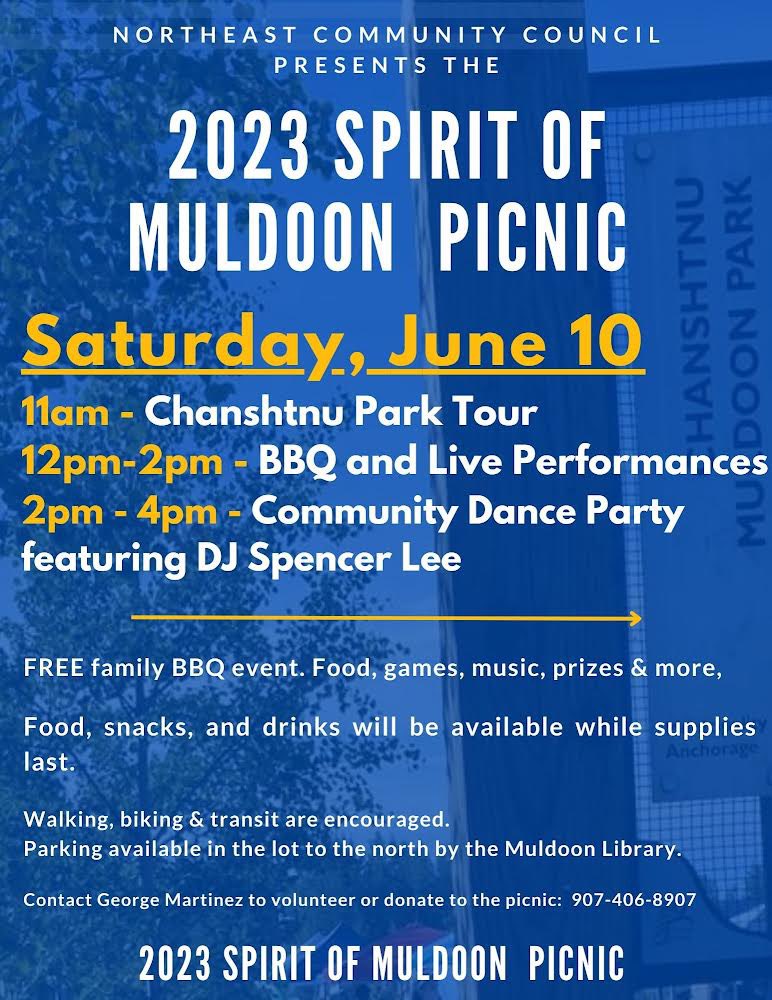 So excited for the Spirit of Muldoon Picnic! Last year we brought it back after the Covid hiatus, and this year we are expanding to include a park tour and dance party with DJ Spencer Lee! #eastanchoragepride #anchorageforward #spiritofmuldoon