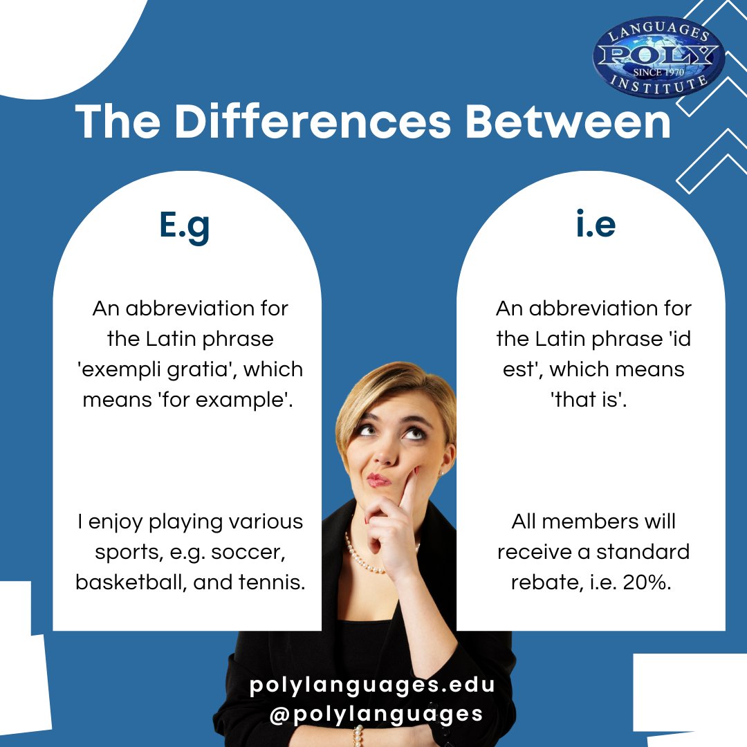 Learn the difference between 'E.g' and 'i.e' in today's grammar in a minute.
.
.
.
#studyenglish #esl #toefl #languageschool #internationalstudents #poly #polylanguages #vocabulary #speakenglish #englishgrammar