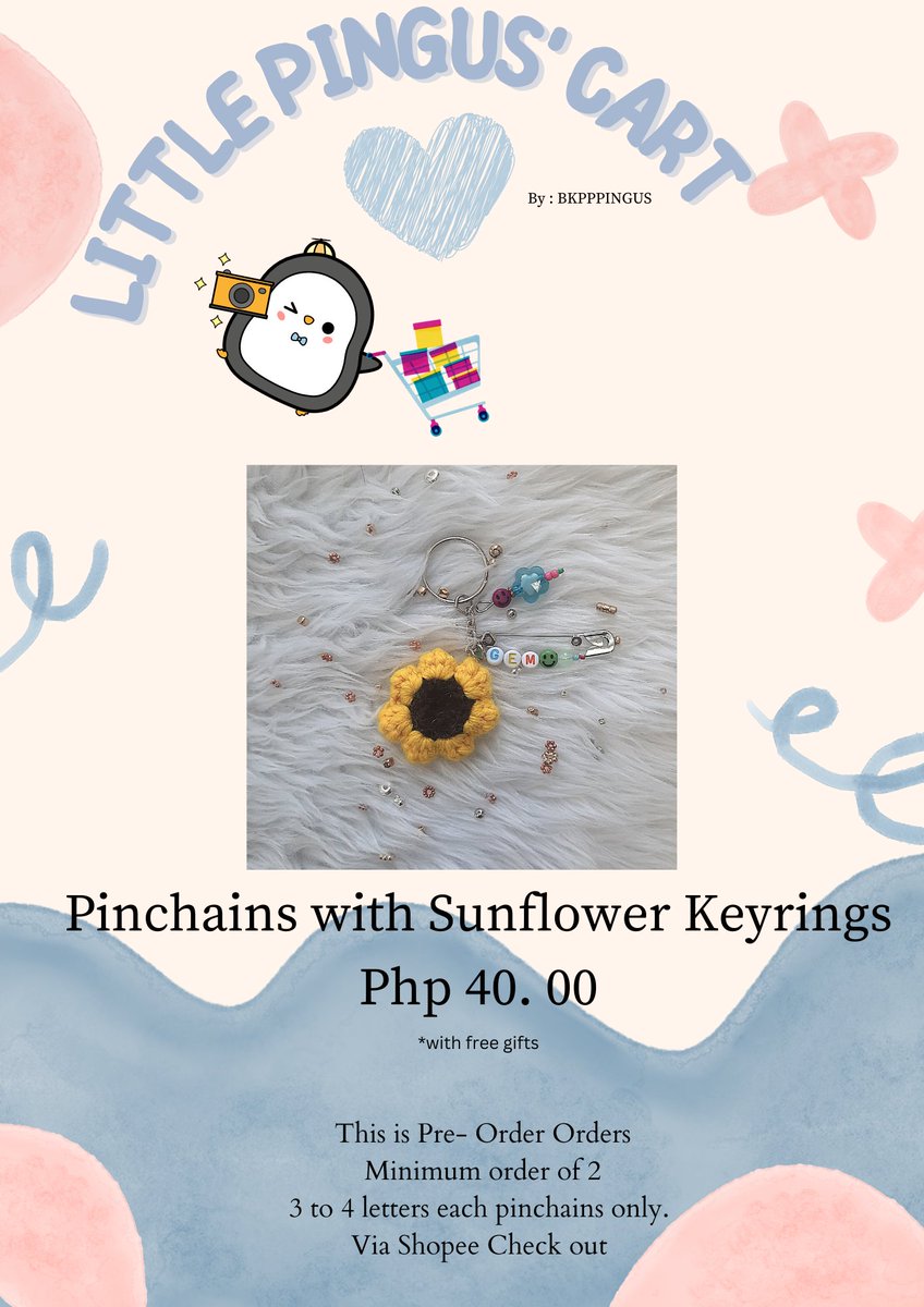 pinguscart's tweet photo. ☆°~ bentables
Pinchains with Sunflower Keyrings
Php 40.00
MOP GCASH / SHOPEE
MOD via shopee check out
DM for orders
#bentables #littlepinguscart #Gemini_NT https://t.co/mHC1mEQjid