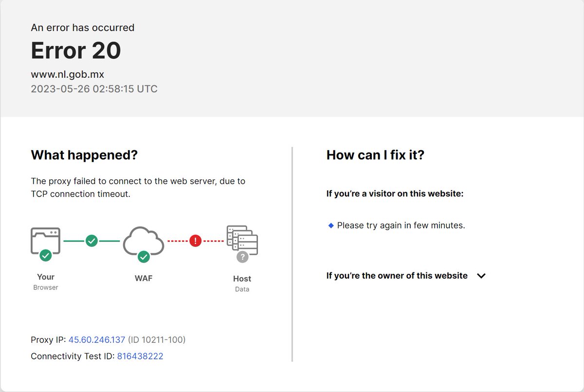 Buen día, <a href="/nuevoleon/">El Gobierno de Nuevo León</a>. Llevo varios intentos para acceder su página y recibo este mensaje.