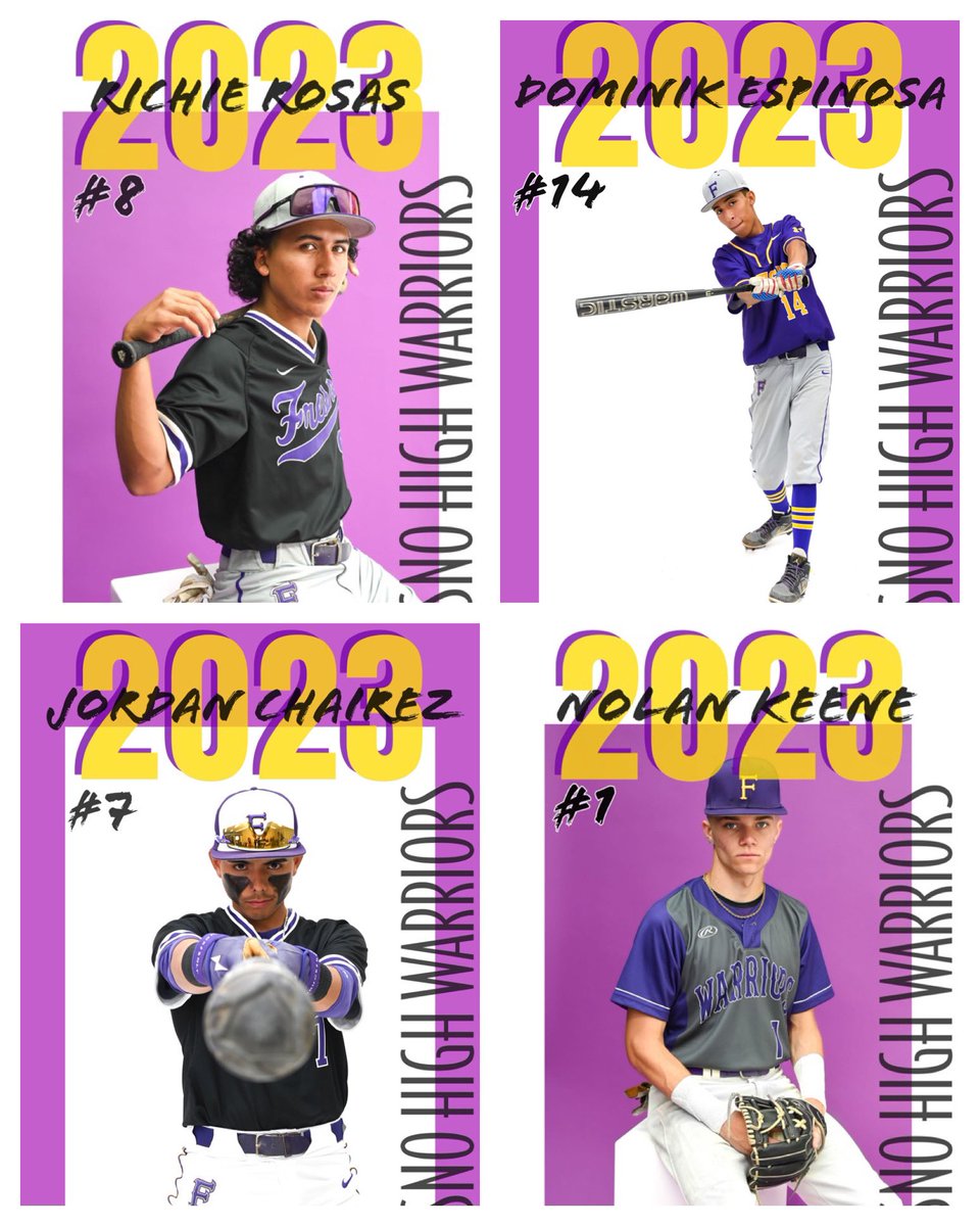 fresnobaseball's tweet photo. Huge congratulations to Fresno High seniors Jordan Chairez, Dominik Espinosa, Nolan Keene, and Richie Rosas who were selected to represent the Warriors in the 56th Annual City-County All Star Game on Sunday, June 4th at 6:30pm at Chukchansi Park! Go Warriors! https://t.co/2fGDTKFW0d