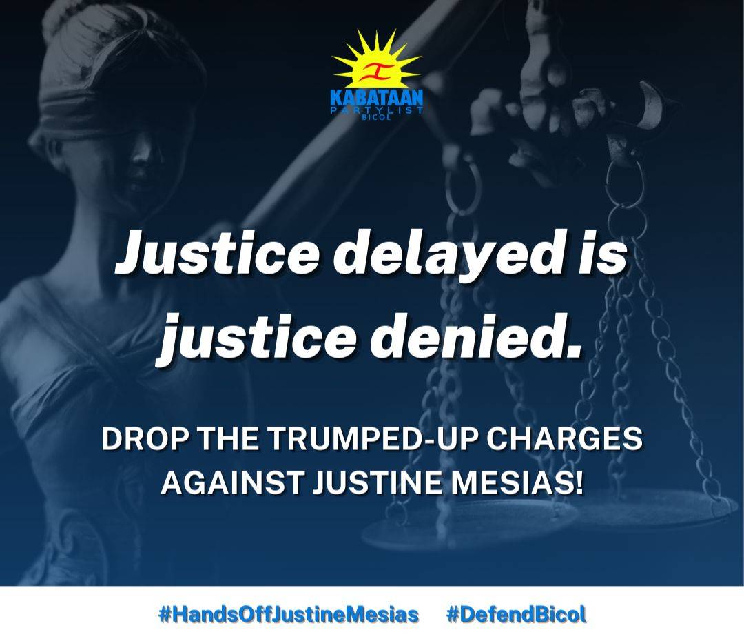 Kabataan Partylist Bicol demands for a speedy trial of Mesias' case after successive delayed hearings 
Press Release
May 26, 2023

#DefendBicol
#HandsOffJustineMesias

READ FULL STATEMENT HERE: m.facebook.com/story.php?stor…