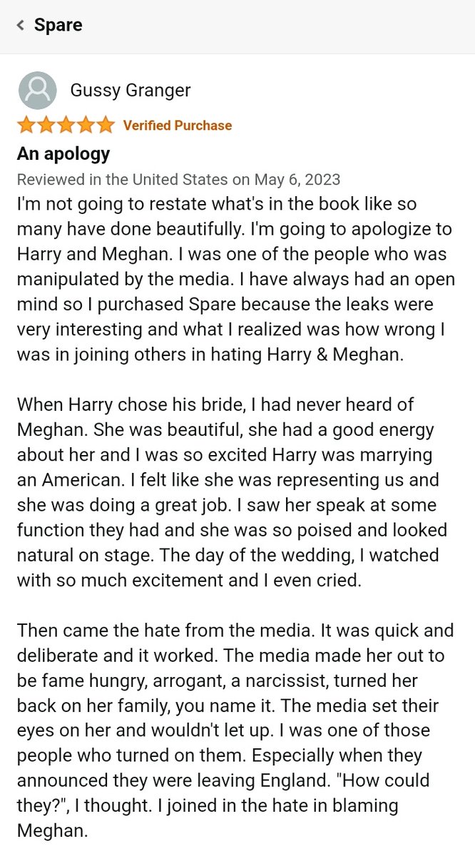 Mu_Ri_Elle's tweet photo. "I'm going to apologize to Harry and Meghan. I was one of the people who was manipulated by the media."

"what I realized was how wrong I was in joining others in hating Harry &amp; Meghan."

"When I read the book...I could see how I was manipulated into believing everything." https://t.co/McEwLRiowy