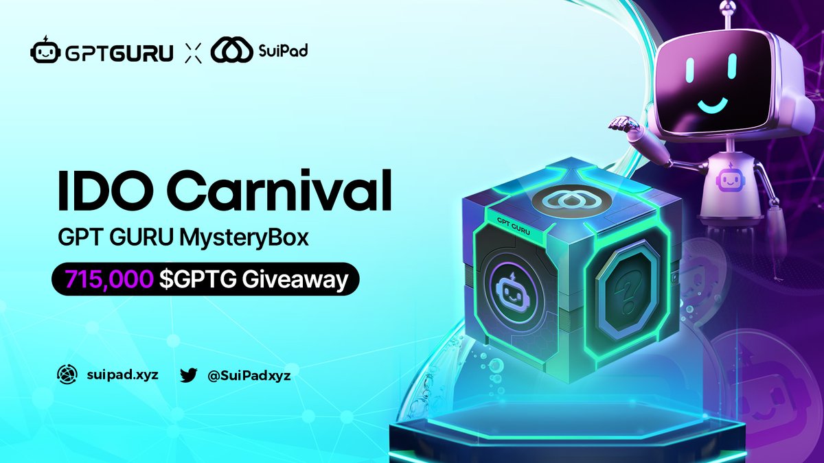 SuiPad 🌊 - Launchpad on Sui (@suipadxyz) on Twitter photo IDO MysteryBox Campaign! Stand a chance to win 715,000 $GPTG!🎁
Attention #SuiPad army!
Join <a href="/GPTGuru_/">GPT Guru | AI To Earn⚡️</a> Giveaway Campaign and embark on an exhilarating journey into the world of AI. Explore boundless opportunities and win amazing rewards!
Check out👉galxe.com/suipad/campaig… IDO MysteryBox Campaign! Stand a chance to win 715,000 $GPTG!🎁
Attention #SuiPad army!
Join <a href="/GPTGuru_/">GPT Guru | AI To Earn⚡️</a> Giveaway Campaign and embark on an exhilarating journey into the world of AI. Explore boundless opportunities and win amazing rewards!
Check out👉galxe.com/suipad/campaig…