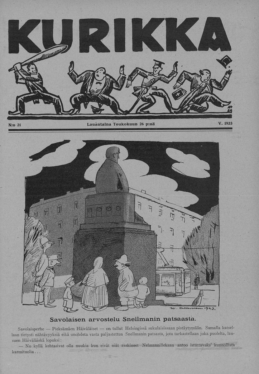 Savolainen mielipide Snellmanin patsaasta. Kurikka 26.5.1923.