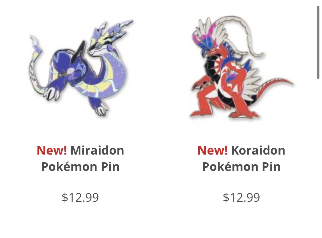 Koraidon and Miraidon Pokemon Pins are available at Pokemon Center!