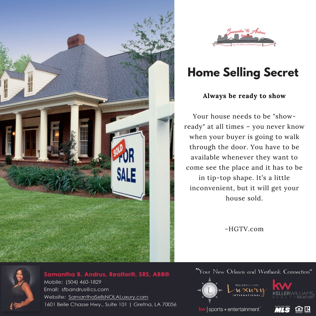If you're thinking of selling, be sure to get your home in a tip-top, show-ready state!

#SamanthaSellsNOLA #nola #neworleans #nolarealtor #nolarealestate #kellerwilliamsrealty #homesweethome #propertyspark #nolahomes #nolaliving #followyournola #wearekwse