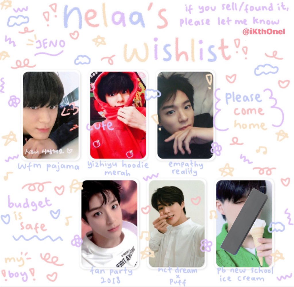 Wtb / want to buy

Pc jeno wfm pajama, yizhiyu hoodie merah, empathy reality, fan party 2018, nct dream x puff