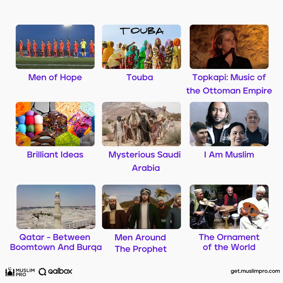 Immerse yourself in the beauty of Islamic arts, history, and culture with Qalbox. Here are the recommended titles to watch this weekend.

Available on the Muslim Pro app, web, Apple, Samsung, and Android TV.

Muslim Pro, BIGGER &amp; BETTER.

Subscribe today!
*Territories Apply