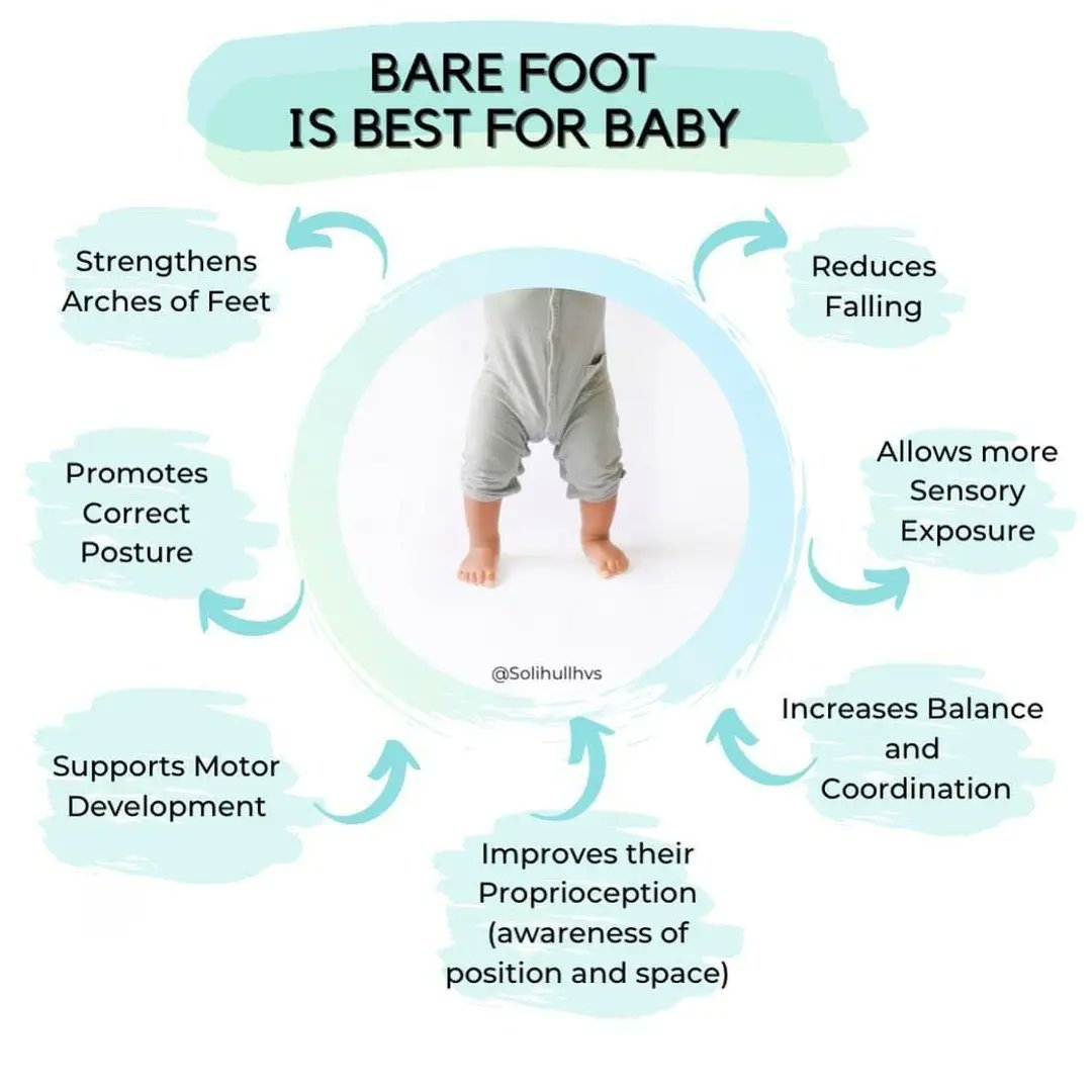 What are some benefits of going barefoot for babies? RT @Cheryl__79 / inverness health visiting teams #occupationaltherapy #pediatrictherapy #barefoot #babyhealth #pediatrics #pediatricot