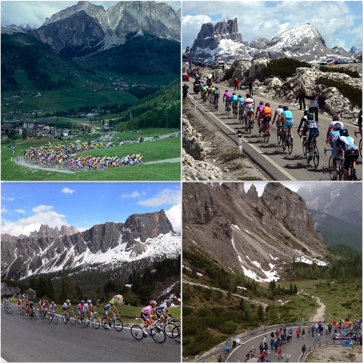 grahamwatson10's tweet image. Spectacular climbs make for a spectacular stage (l to r):  Passo Campolongo in 1992; Passo Valparola in 2012; Passo Giau in 2011; Tre Cime di Lavaredo in 2007...