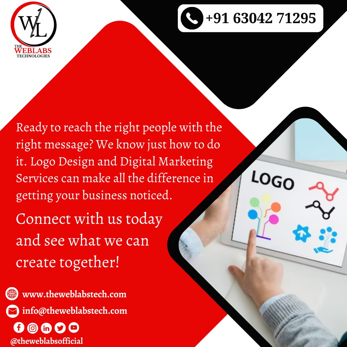 TheWebLabsTech's tweet photo. Ready to reach the right people with the right message? We know just how to do it. Logo Design and digital marketing services can make all the difference in getting your business noticed. ⁣
Connect with us today and see what we can create together!
Contact Us:
📲+91 63042 71295 https://t.co/vj9j8wBA64