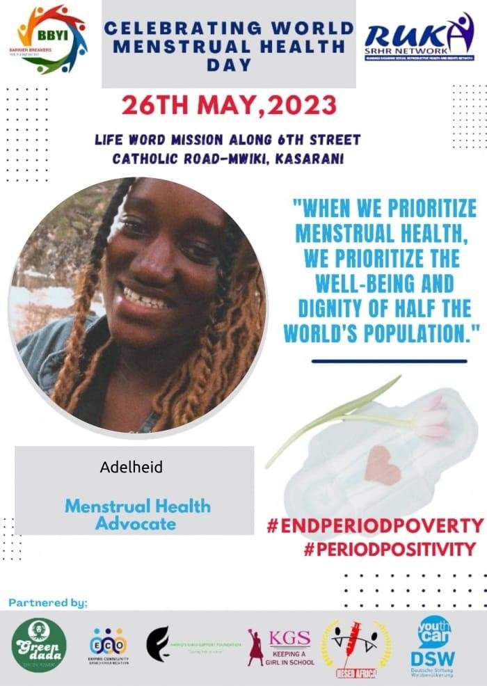 Alelheid will be Celebrating World Menstrual Day at Kasarani SubcountyToday,Will You Be There!!!
#MHDay2023 #WeAreCommitted  #sodo4education
@GreenDada1
@GirlKeeping
@hesedafrica
@DSWKenya
@Lifetimeseed
@SDY_Ke @rukanetwork
@bbyinitiative
@KGS_Period
#usikuemshy