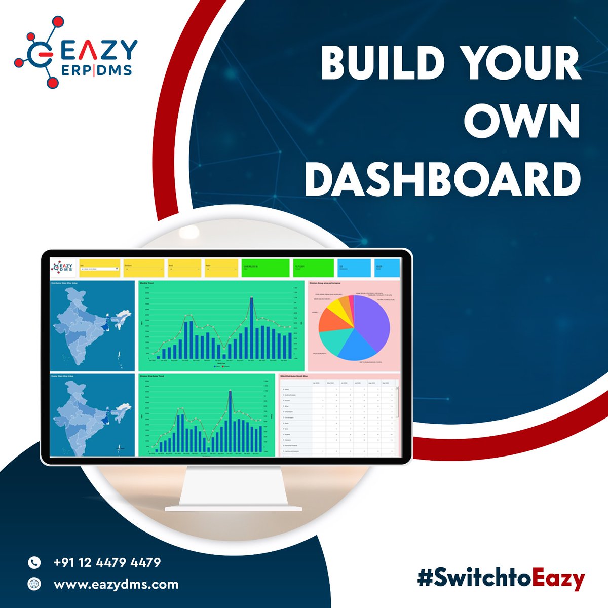 Everyone has their own way of evaluating data.
What sets us apart is the ability to build and modify our own dashboard according to our needs.

Don't believe it?
Check it out yourself by booking a FREE Demo!

#SwitchToEazy

#sfa #salesforceautomation #recibotech #eazyerp