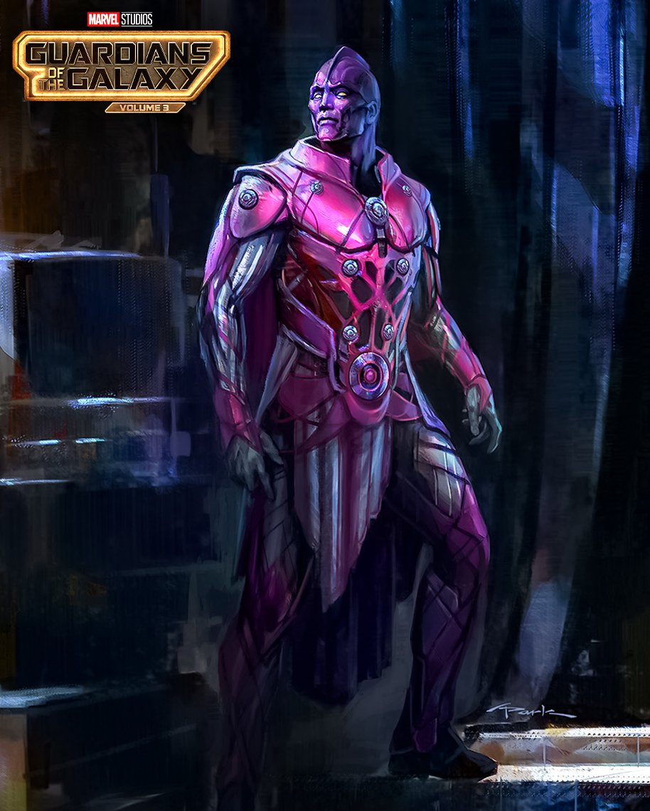 Alex_Ram30's tweet image. ¡El nuevo arte conceptual oficial #GuardiansOfTheGalaxyVol3 muestra un diseño cómico para #HighEvolutionary 💜💜!