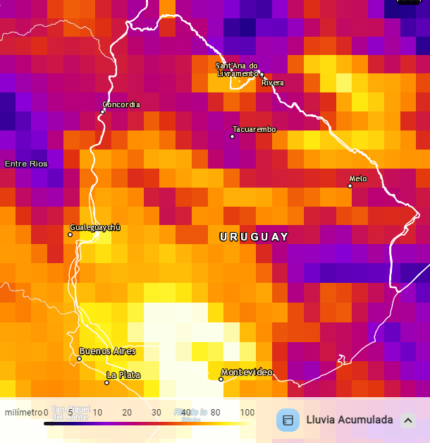 AficionadoMeteo's tweet photo. Viérnes 26| Se prevén lluvias en todo el país🇺🇾. Algunos más en acumulado y otros menos. Estimación por #ModeloGFS. Lluvia sobre cuenca del río Santa Lucía, ojalá se dé. No va aplacar la seca, pero todo suma. !!! https://t.co/FSj00XD0PY