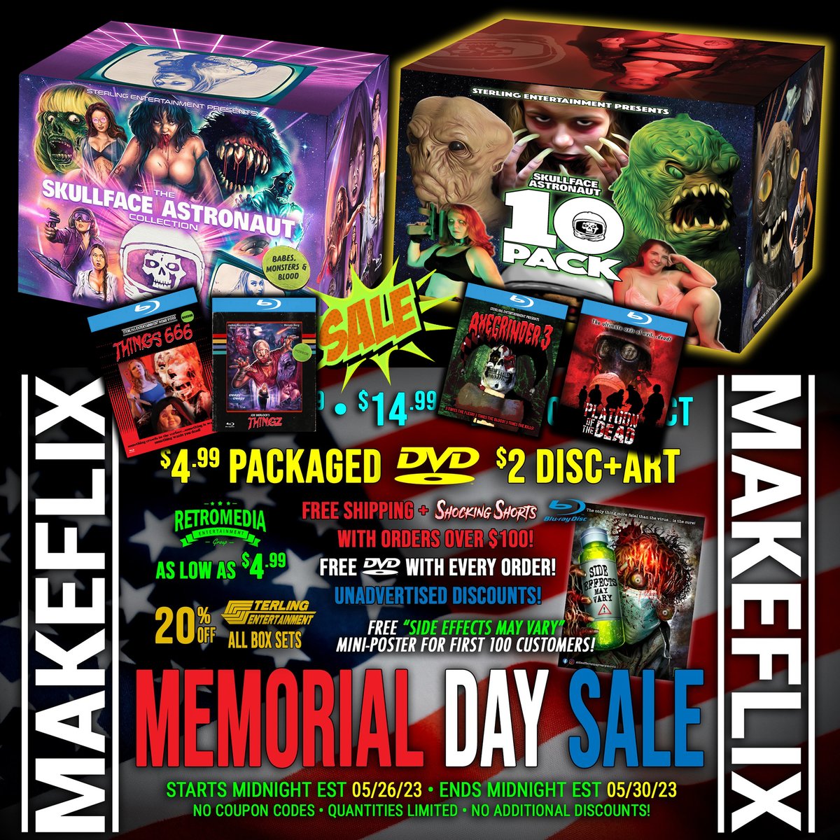 MEMORIAL DAY WEEKEND ONLY: My box sets and a few select titles are all on sale this weekend over at @makeflix ! makeflix.com/collections/me…

#makeflix #memorialday #weekend #sale #bluray #DVD #freebies #jrbookwalter #skullfaceastronaut #fredolenray #joesherlock #SterlingEntertainment