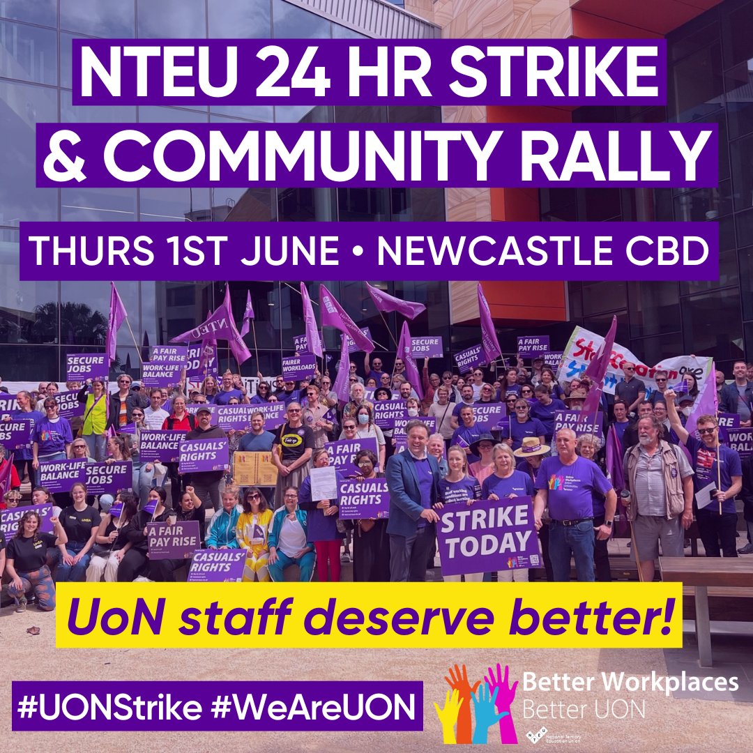 #BREAKING University of Newcastle members vote to strike next Thurs 1st June as we demand management withdraw its Fair Work Commission dispute and return to negotiations in good faith. Staff deserve better, and the community expects better. More details TBC.
#UONStrike #WeAreUON