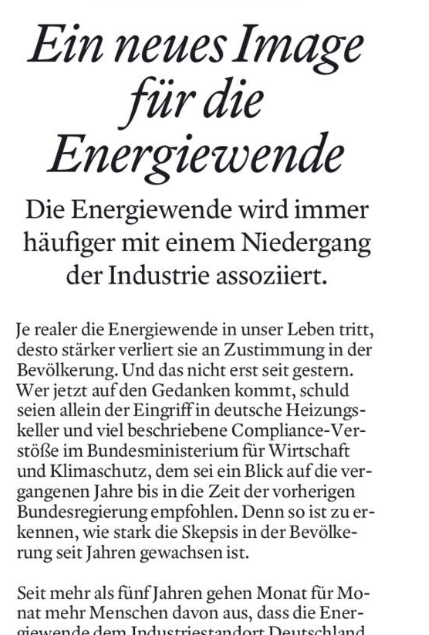 Heute im @handelsblatt: Ein neues Image für die #Energiewende - die Energiewende wird immer häufiger mit einem Niedergang der Industrie assoziiert - von @janinamuetze, Co-Gründerin und CEO von @civey_de #Energie #energy