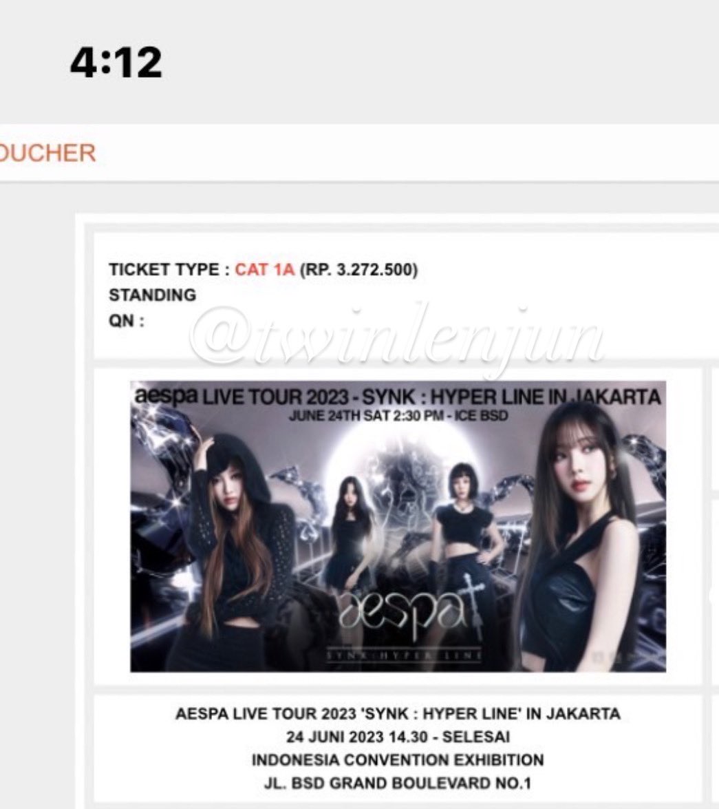 twinlenjun's tweet photo. WTS konser aespa
✨aespa LIVE TOUR 2023 ‘SYNK : HYPER LINE’ in Jakarta
🎟️2 cat 3A &amp; 2 cat 1A
✅udah secured, data aku
‼️serious buyer only
💸dm (harga tiket + fee yang ngotak)

ga nipu beneran, war sendiri

#aespa #SYNK_HYPERLINE #aespa_LIVETOUR_2023_SYNK_HYPERLINE_inJAKARTA https://t.co/xYueSTMDxw