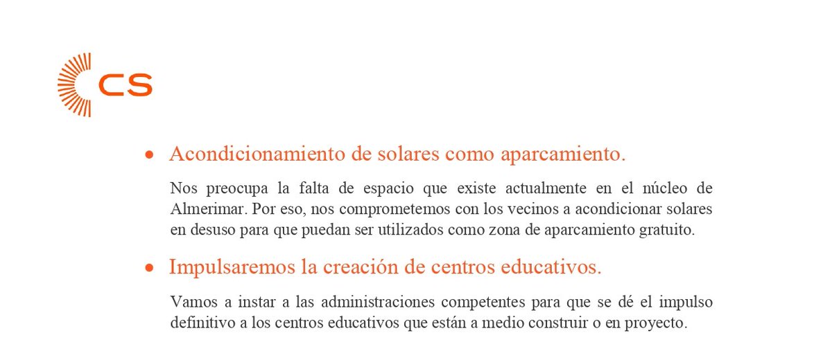 🌞 NO TE CONFORMES, ALMERIMAR.
⛵️ Crearemos un centro náutico que realce el enorme potencial de este núcleo.
🔧 Impulsaremos la reparación del puerto, lo pondremos en valor y a todos sus servicios asociados. 
👮‍♀️ Una oficina de Policía Local y otra de Protección Civil