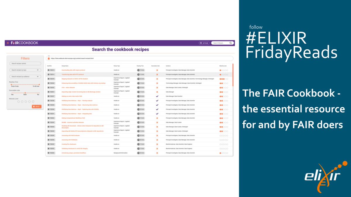 🧬 Today’s #ELIXIRFridayReads is a @FAIRplus_eu, funded by @IHIEurope, paper focusing on the #FAIRCookbook 🧑‍🍳 - an online resource for “FAIR doers” in the #LifeSciences 

🔑 Read more: doi.org/10.1038/s41597…