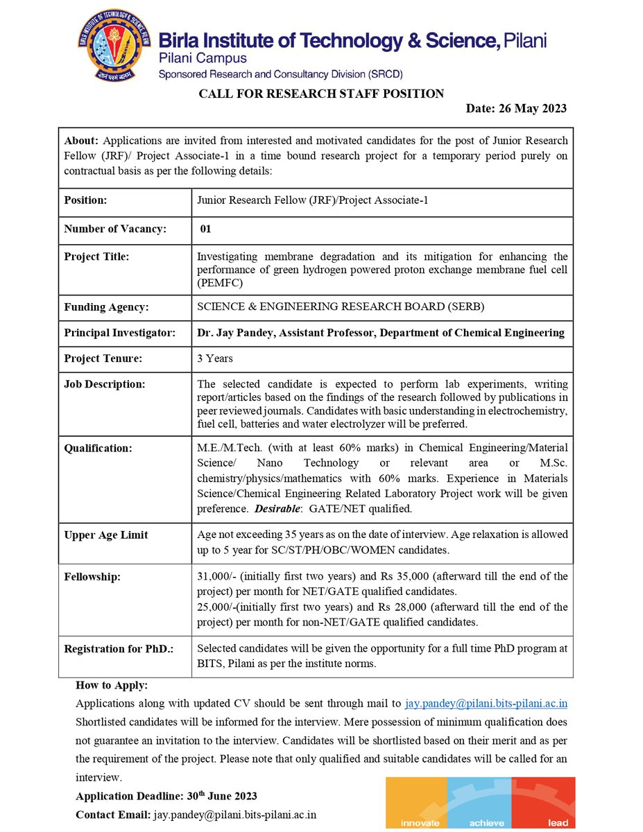 BITS Pilani on Twitter: quot Applications are invited from interested and BITS Pilani on Twitter: quot Applications are invited from interested and