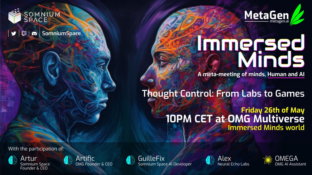 SomniumSpace's tweet photo. Join us TODAY for our weekly #AI talk inside #VirtualReality where we discuss latest developments in #ArtificialIntelligence, #VR, #Metaverse and much more!   

SPECIAL GUEST: @alex_rogozea 

🕙10 PM CEST / 4 PM ET 
📍OMG Multiverse WORLD (Immerse Minds Pocket Universe) https://t.co/jm1aQ62aQL