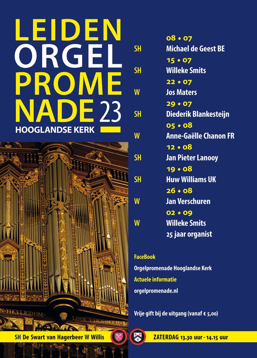 Willeke Smits (@willekeorganist) on Twitter photo De Orgelpromenade <a href="/Hooglandse/">Hooglandse Kerk</a> gaat weer van start op 8 juli. Met tot en met 2 september wekelijks een concert op zaterdag van 13.30-14.15. Van harte welkom! De Orgelpromenade <a href="/Hooglandse/">Hooglandse Kerk</a> gaat weer van start op 8 juli. Met tot en met 2 september wekelijks een concert op zaterdag van 13.30-14.15. Van harte welkom!