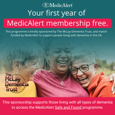 MedicAlertUK's tweet photo. If you are living with #dementia, a #MedicAlertID can help you to continue to live well. Thanks to sponsorship from #TheMcLayDementiaTrust &amp; match funding from #MedicAlertUk we can offer you first year membership for free. Find out more https://t.co/GZW0UKkiIB https://t.co/I3Tq4114aO