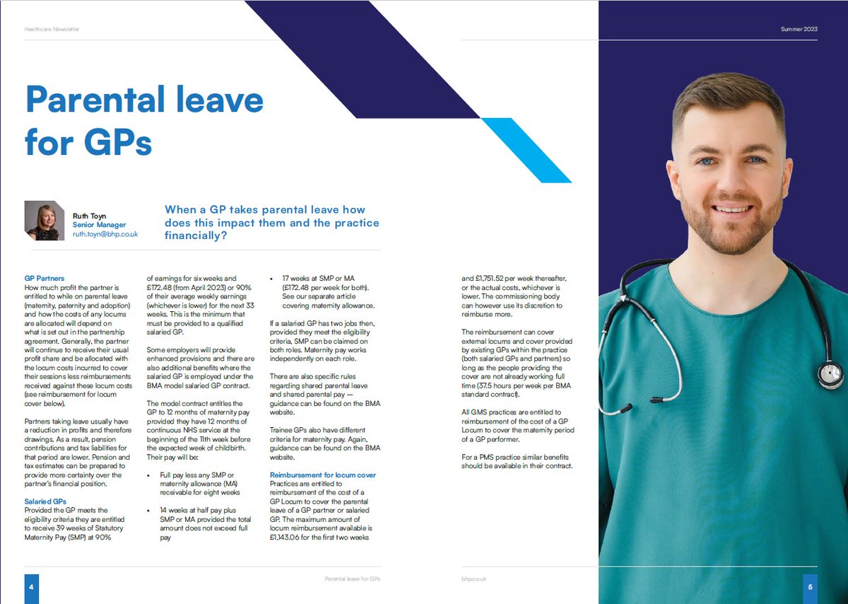 bhpaccountants's tweet photo. The latest edition of our Healthcare Newsletter is out! This issue includes parental leave for GPs, maternity pay for NHS dentists, tax free childcare and an update on NHS pensions.

Download it here: https://t.co/Uav95KETDR

#healthcare #primarycare #doctors #dentists https://t.co/SnAEW5GUPg