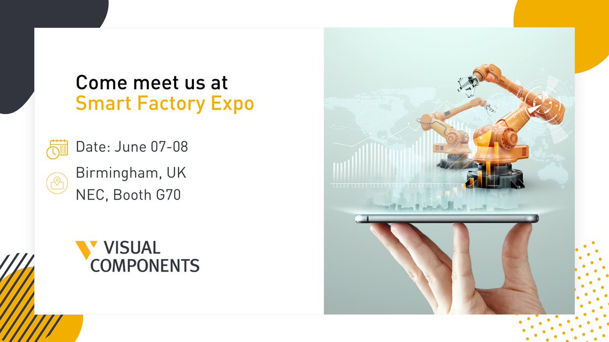 Meet us at Smart Factory Expo, 7.-8 June at NEC Birmingham! Come listen to our very own Mikko Salminen (Head of Global Sales) speaking at the Digital Transformation Theatre on Thursday, June 7th 2023, at 02.30pm. #smartfactoryexpo #visualcomponents #vc #manufacturingexpo