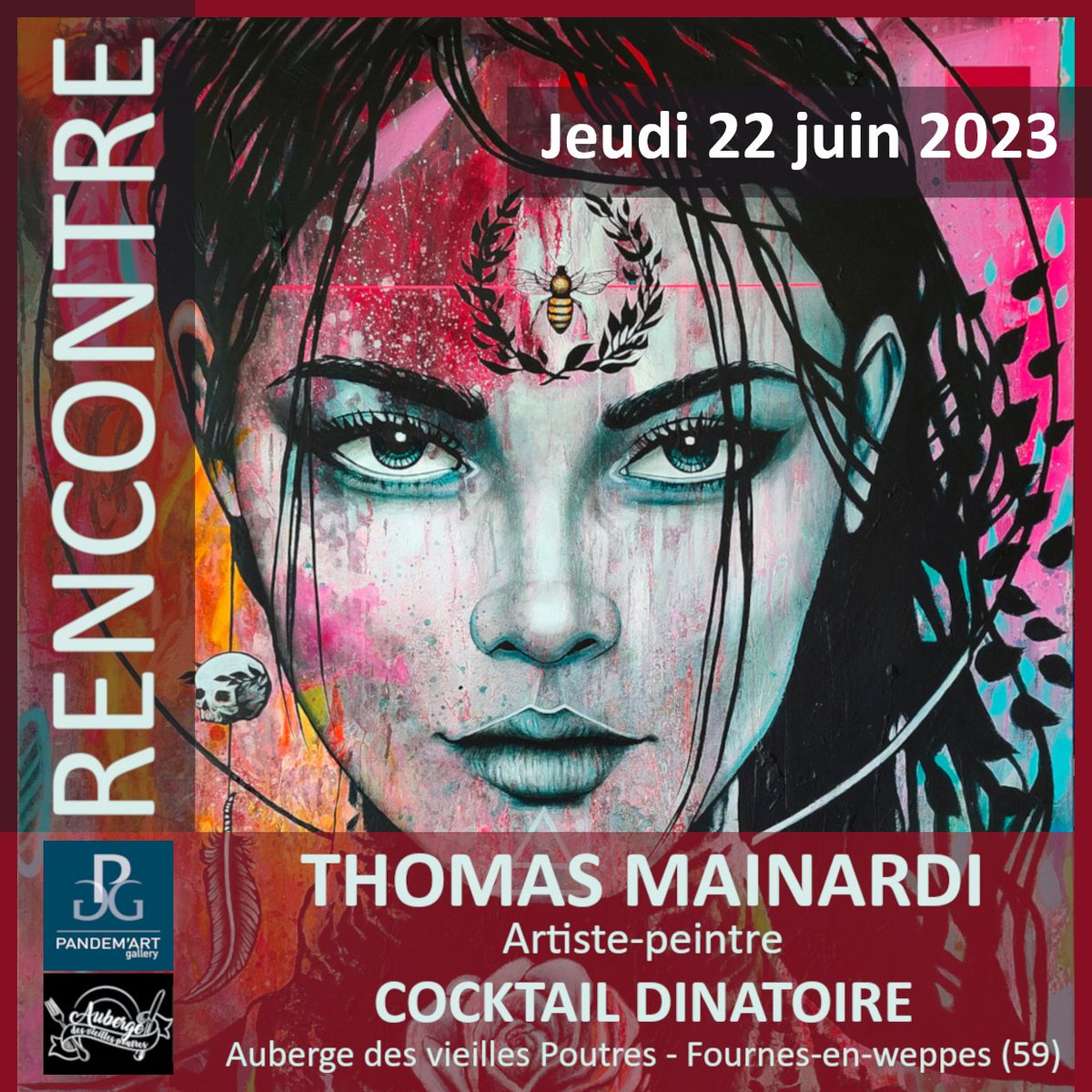 PandemArt's tweet photo. Rencontre avec l'artiste peintre Thomas Mainardi
Places limitées, à retenir et réserver dès maintenant !
Plus d'infos sur https://t.co/JvK7PsI9P8
#pandemart
#event #soirée #artwork #fournesenweppes #lesvieillespoutres #artcontemporain #artcollector  #oeuvredart #exhibition https://t.co/5HgDBndd58