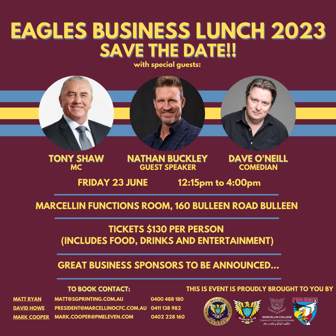 Lock in Friday 23 June for our Eagles Business Luncheon - some great business sponsors to be announced to pair with our fantastic guests, get in touch to secure your spot 🦅