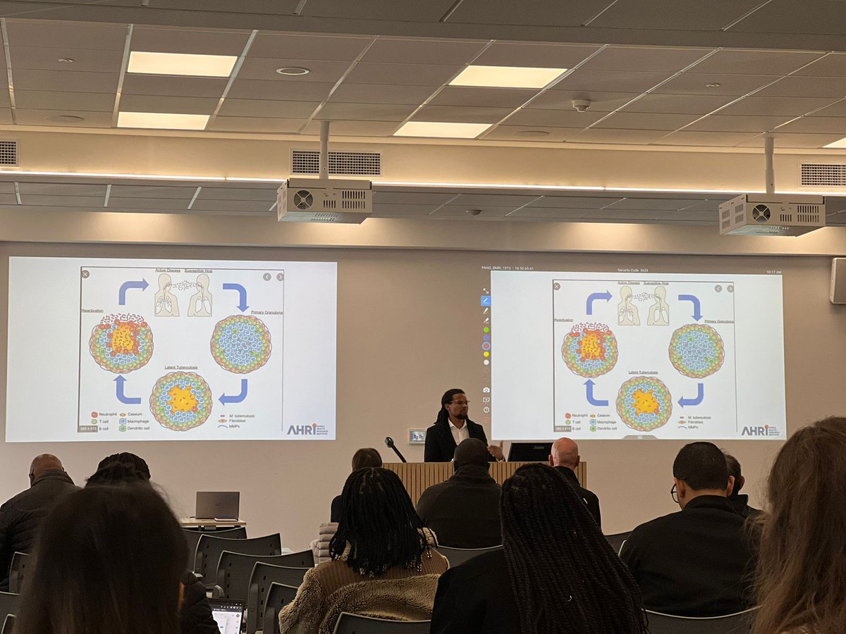 #mbhgretreat2023 <a href="/mohlopheni/">Mohlopheni Jackson Marakalala</a>  of <a href="/AHRI_News/">Africa Health Research Institute</a> now presenting on Host Direct Therapies for TB based on targeting lung inflammation.

<a href="/SuMBHG/">Division of Molecular Biology and Human Genetics</a> <a href="/SUhealthsci/">SU, Faculty of Medicine and Health Sciences</a> <a href="/gray_clive/">Clive Gray</a> <a href="/VuyoLab/">Vuyo Lab</a> <a href="/TshivhulaH/">TshivhulaH</a>
