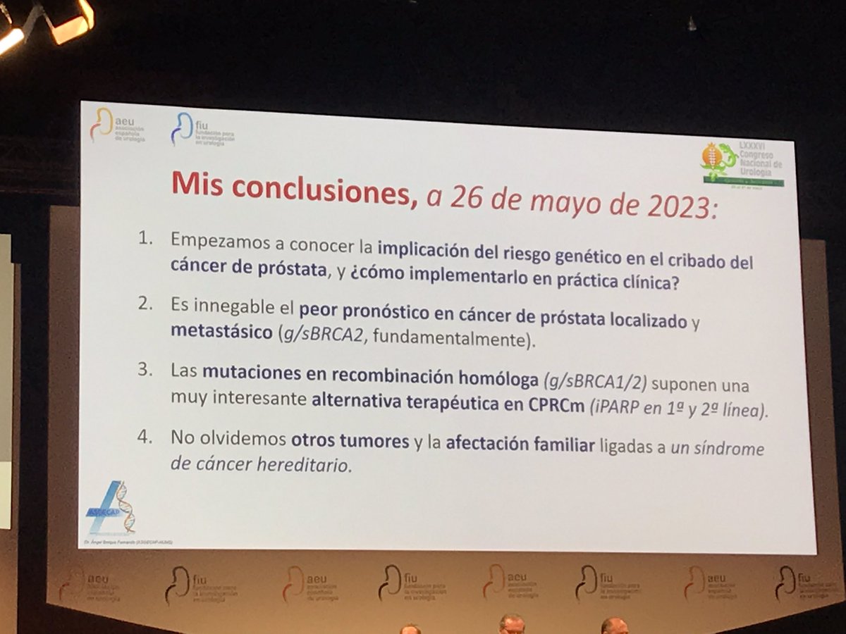 Aplicabilidad clínica de las alteraciones genéticas del cáncer de próstata. La importancia del asesoramiento genético en estos pacientes. Presentado por <a href="/BorqueFernando/">Ángel BORQUE FERNANDO</a> en #AEU23 <a href="/InfoAeu/">AEU</a>