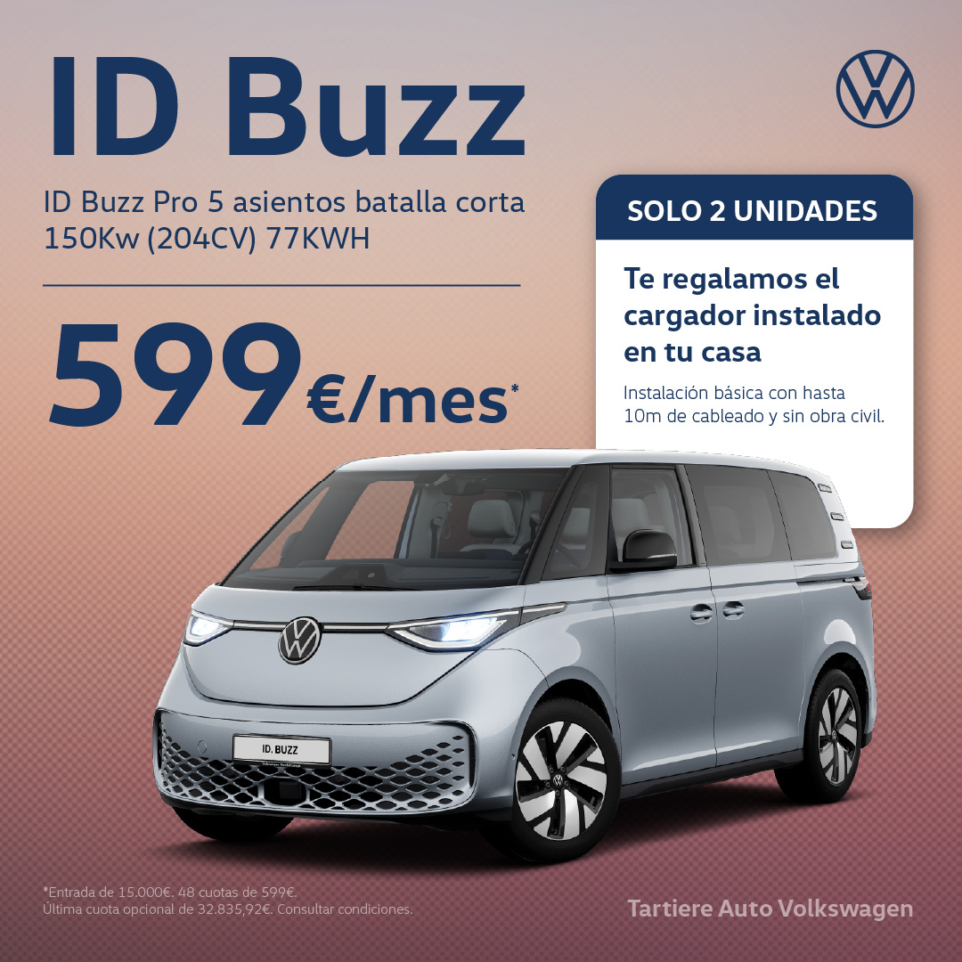 Tartiere Auto (@tartiereauto) on Twitter photo Este verano 🌞 disfruta de tu libertad
PROMOCIÓN ÚNICA - VOLKSWAGEN ID BUZZ PRO de 5 asientos desde 599 euros al mes
¡Unidades limitadas!
Además, te regalamos el cargador instalado en tu casa
#TartiereAutoSiempreContigo #EnFurgoMolaMás #IDBUZZ Este verano 🌞 disfruta de tu libertad
PROMOCIÓN ÚNICA - VOLKSWAGEN ID BUZZ PRO de 5 asientos desde 599 euros al mes
¡Unidades limitadas!
Además, te regalamos el cargador instalado en tu casa
#TartiereAutoSiempreContigo #EnFurgoMolaMás #IDBUZZ