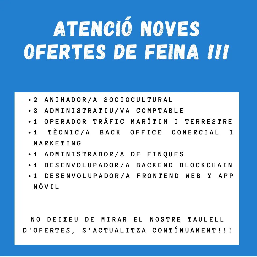 📬 BORSA DE TREBALL | Atenció! Ets alumne o exalumne? Us presentem les noves ofertes de feina de la setmana! 
👉🏻 Per a més informació: vidalibarraquer.net/borsatreball/i…
#joestudioalvidal #batxillerat #fp #fpdual #somfp