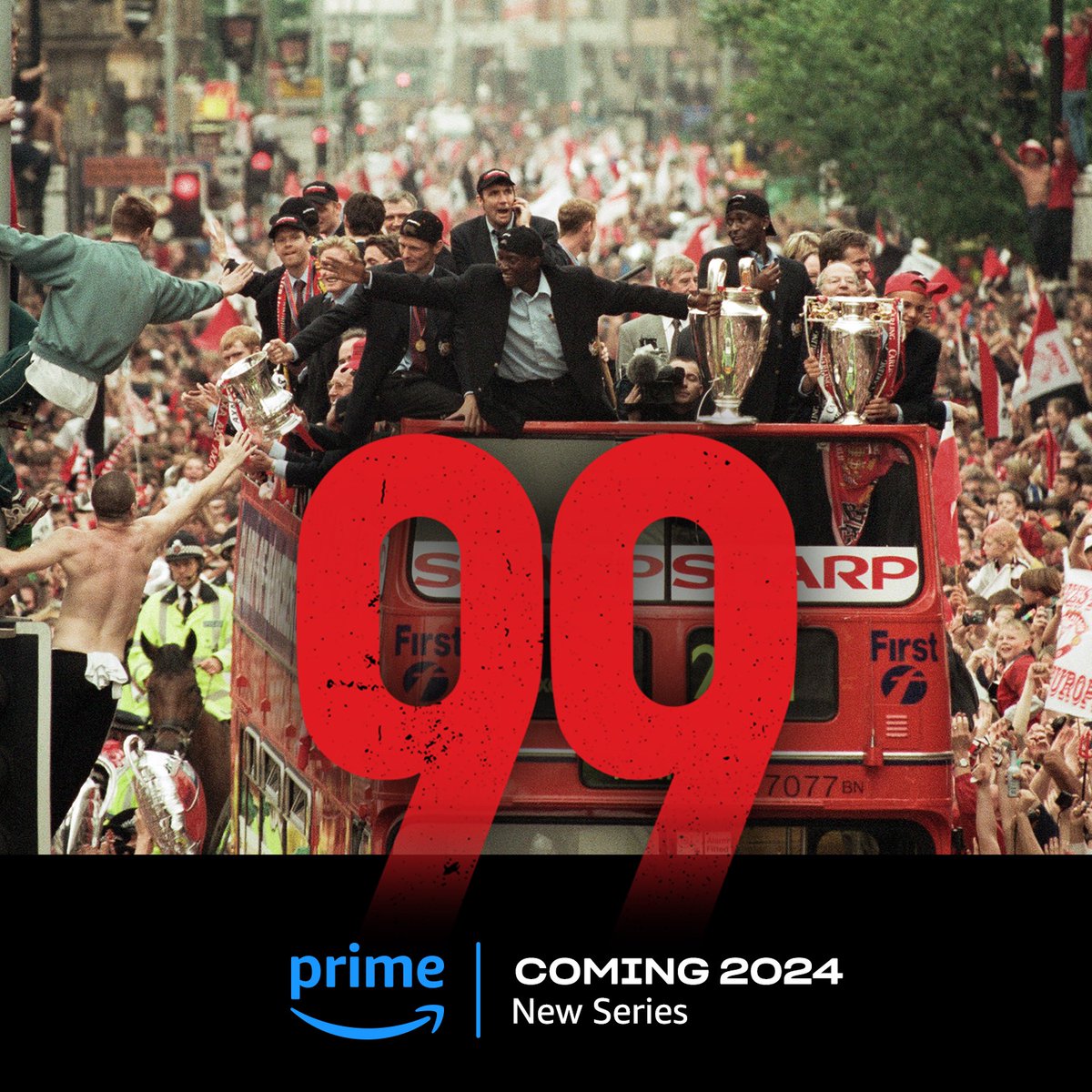 99 | Coming soon to @PrimeVideo in 2024.

Go behind the scenes of @ManUtd's iconic treble-winning season in this era-defining documentary series.

Directed by @sampsoncollins , the RTS-winning director of Gazza, and co-produced by Buzz 16, Studio 99 and @Venture_land.