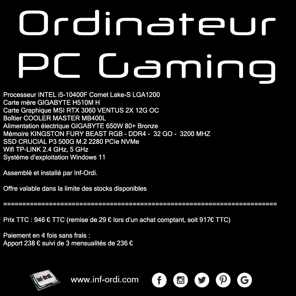 Prêt à  jouer ? Prêt pour le jeu ! #ordinateur #pc #gamers #pcgaming @IntelFrance @GIGABYTE_DE
@msifrance @msigaming #RTX3060 @nvidia @NVIDIAGeForceFR @coolermasterfr @CoolerMaster
@kingstontech @CrucialFrance @TPLinkFrance @Microsoft @Windows