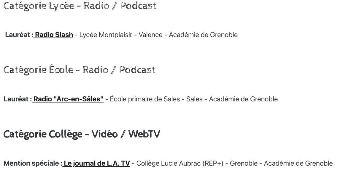 EMI_Grenoble's tweet photo. Retrouvez sur notre site les palmarès académiques et nationaux du concours @LeCLEMI #Mediatiks

➡️ https://t.co/v0QgxU5g5e

👏👏👏 à tous les participants de @acgrenoble, élèves et enseignants, qui ont particulièrement brillé lors de cette édition !
@HeleneInsel @SevVercelli https://t.co/iSWgA5F6OE