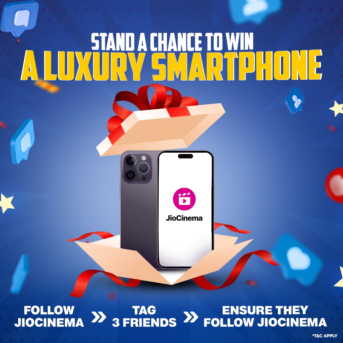 You are just 3 steps away from a chance to win a new luxury smartphone 🤩📱

- Follow JioCinema
- Tag 3 friends
- Ensure they follow <a href="/JioCinema/">JioCinema</a> 

#GiveAway #Contest #JioCinema