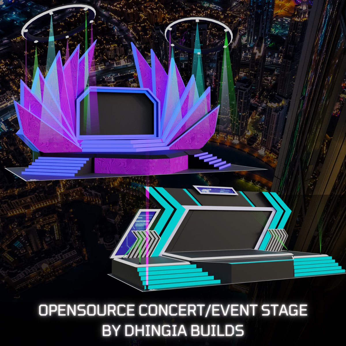 Two concert stage/ event area for DJ's and people who wants to host music events. <a href="/DecentralandDAO/">Decentraland DAO</a>  <a href="/decentraland/">Decentraland</a> 
Build no 26 &amp; 27 on the Guthib Repo: github.com/MrDhingia/Dhin…