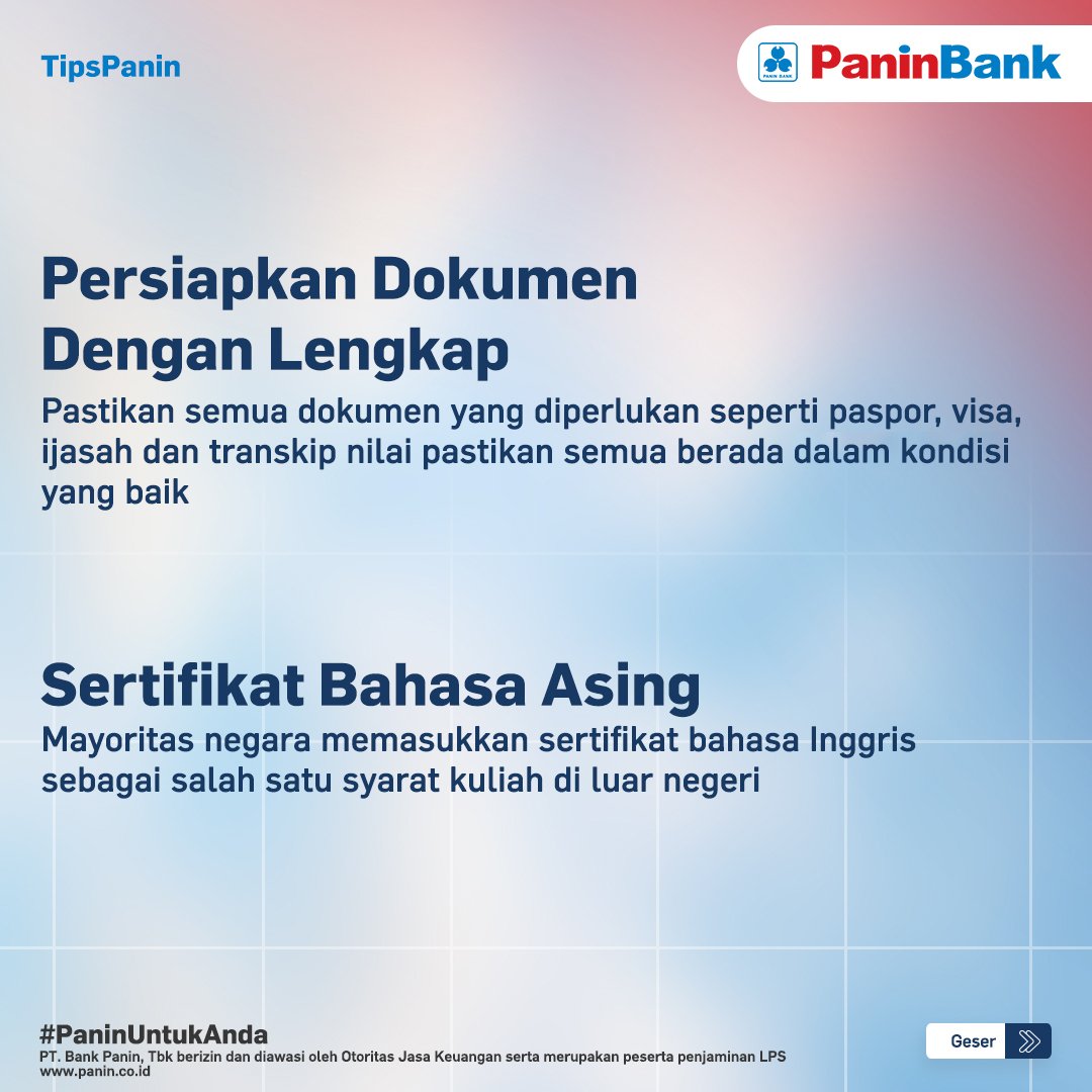 PaninBank's tweet photo. Hai Teman Panin Ayo buka Tabungan Rencana Pendidikan PaninBank sekarang, untuk persiapan kamu kuliah di luar negeri.
Info lebih lengkap kunjungi link berikut https://t.co/vhHhK6tmMd
#PaninUntukAnda #PaninBank #TipsPanin https://t.co/ab10xKNsGD