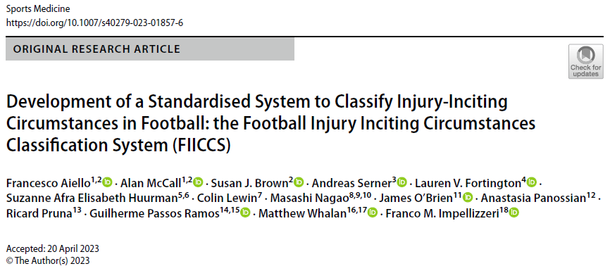 Francesco Aiello (@fr_aiello) on Twitter photo Just published
Development of a standardised system to classify #injury inciting circumstances (#mechanisms) in ⚽
Article is in print in <a href="/SportsMedicineJ/">Sports Medicine</a> (link below for FREE download) and follows the recent football guidelines for recording of injury data
A 🧵summary 1/14 Just published
Development of a standardised system to classify #injury inciting circumstances (#mechanisms) in ⚽
Article is in print in <a href="/SportsMedicineJ/">Sports Medicine</a> (link below for FREE download) and follows the recent football guidelines for recording of injury data
A 🧵summary 1/14