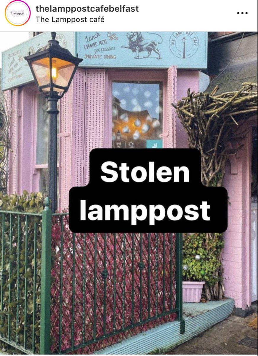 Mr_S_Belfast's tweet photo. Ok guys @lamppost_cafe was having some work done, the actual “Lamppost” was still wired in but was ripped out and is away, they just want it returned, please retweet ✌️ https://t.co/HrXmvI5TNi