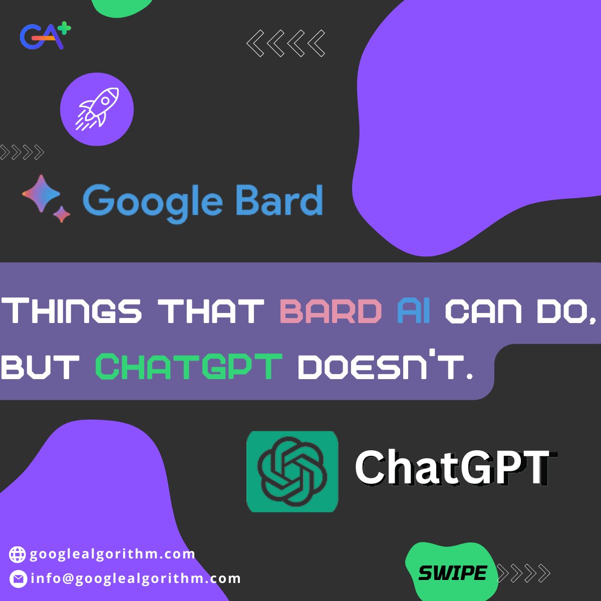AlgorithmGoogle's tweet image. 🌟 Unlock Limitless Creativity with Bard AI! 🎭🔓

Read the below post to find out how powerful is Bard AI in comparison to ChatGPT. 

#AI #Creativity #UnleashYourImagination #googlealgorithm

for full post, click the link mentioned below : linkedin.com/feed/update/ur…