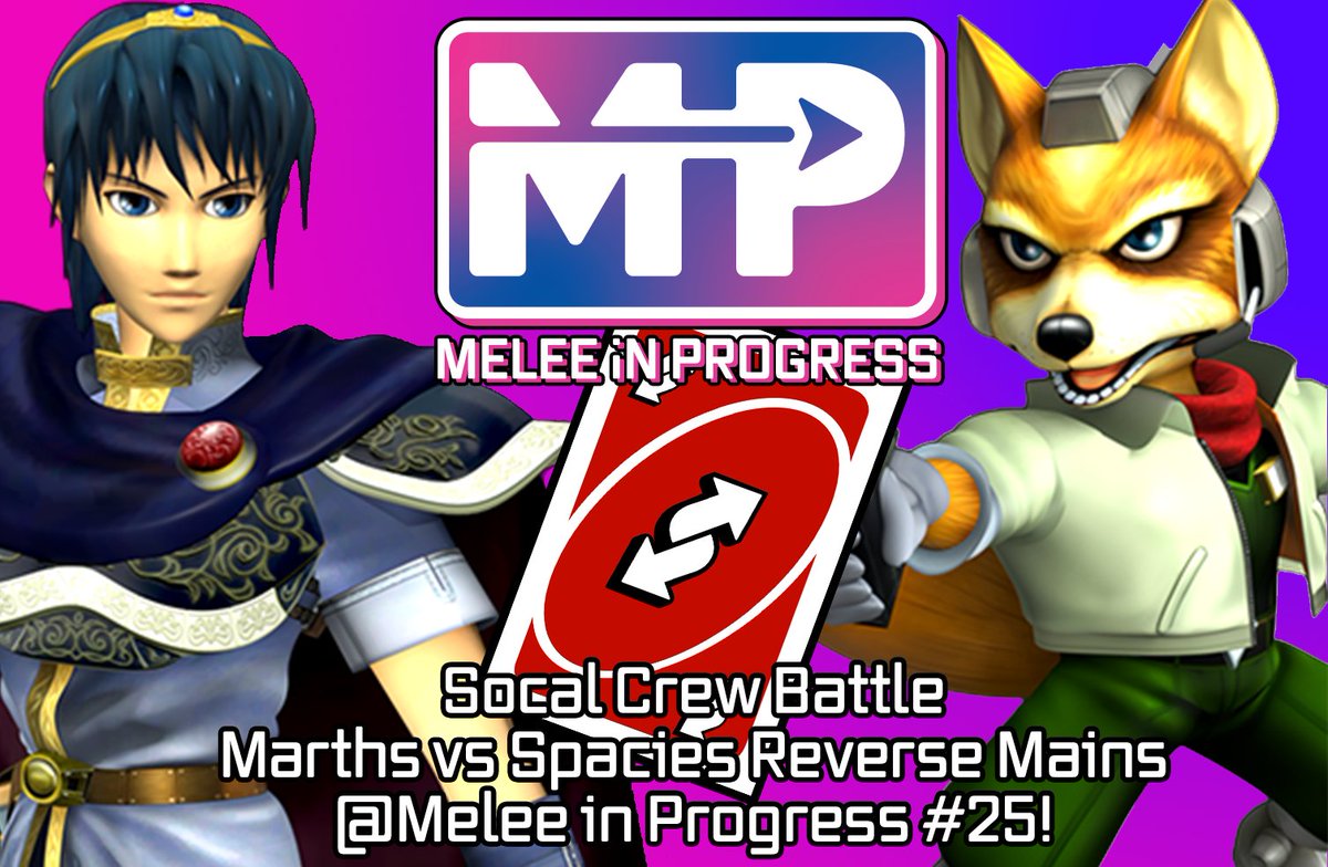 🚨 MELEE IN PROGRESS SIDE EVENT🚨
At Melee in Progress #25, SoCal's Marth and Spacie mains try to prove which of their characters are more carried by proving themselves in a REVERSE MAIN crew battle!

feat. KoopaTroopa895 Life s-f y-hat Kurv Casper Breakfast and social engineer!