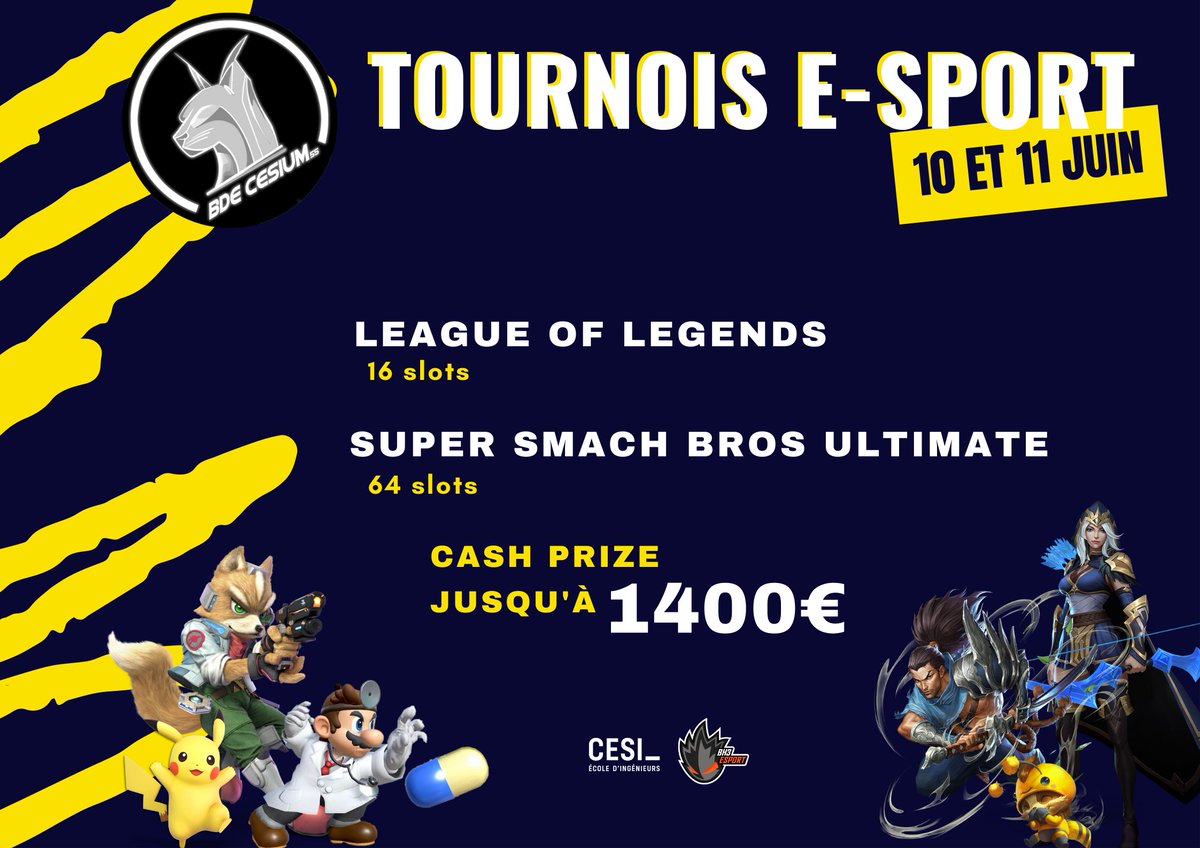 BDECesium55's tweet photo. La semaine dernière, @WpZCaen et @SmashCaen ont organisés un tournoi sur #LeagueOfLegends et #SSBU. 

gg à @GigaTacoss qui remporte son slot pour #SSBU 👏

Les inscriptions sont encore ouvertes, alors dépêchez vous ! 

👉 https://t.co/B8cbq4QJ6s https://t.co/JCyZKtnXRS